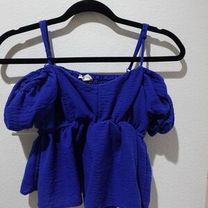 Elegant Royal Blue Off-Shoulder Blouse